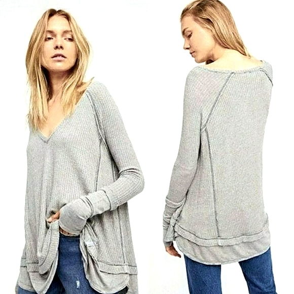 Free People Tops - New Free People Faded Gray Thermal Ribbed Slouchy Swing Tunic Small